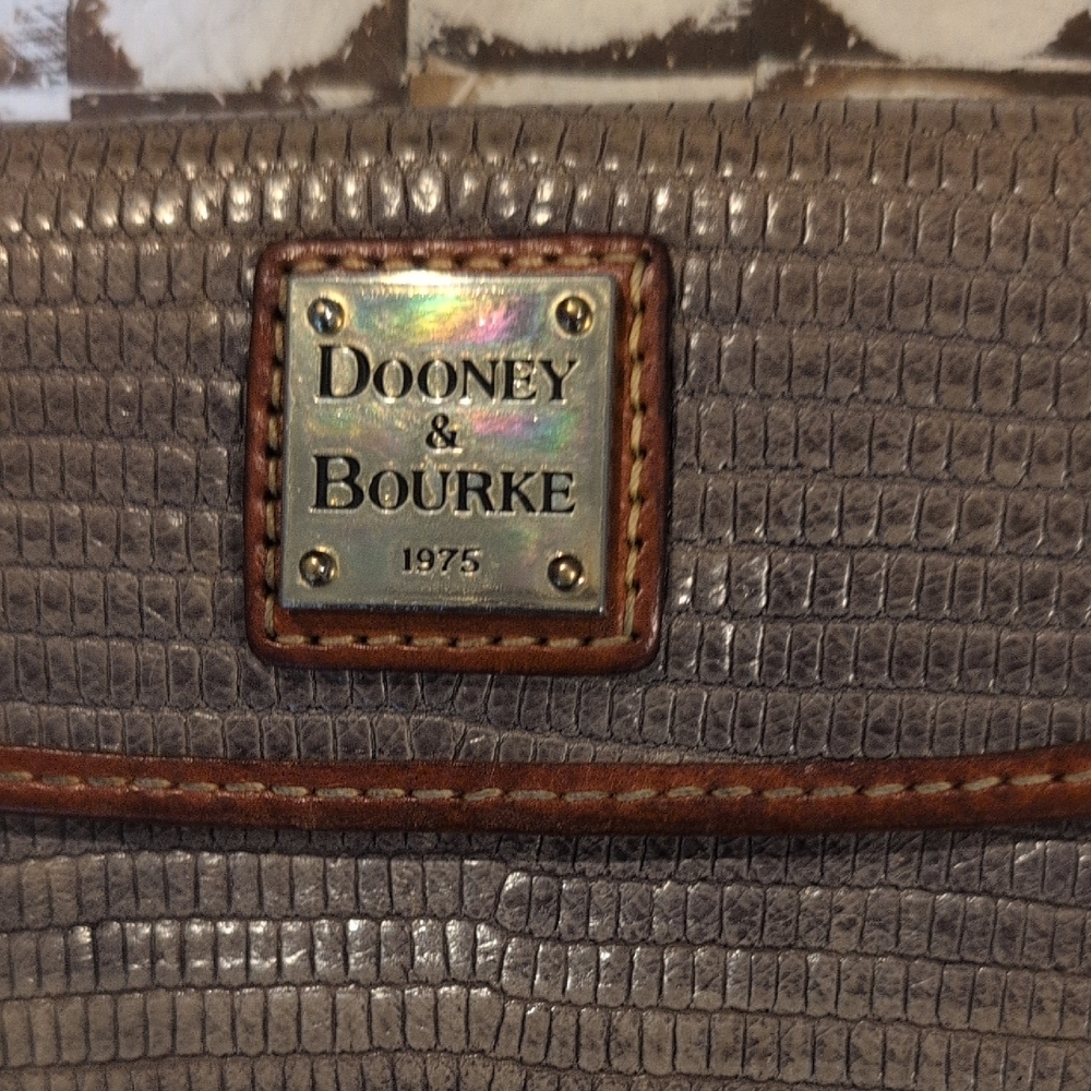 Dooney & Bourke Textured Gray Wallet with Brown Trim - Picture 2 of 14